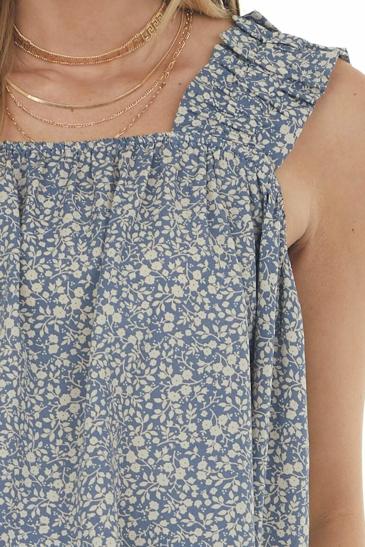Jodifl Tops Dusty Blue Ditsy Floral Ruffle Strap Tank Top 9 Jodifl Tops Dusty Blue Ditsy Floral Ruffle Strap Tank Top