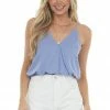 HYFVE Tops Dusty Blue Elastic Hem Cropped Surplice Cami