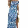 Eesome Dusty Blue Floral Print Off Shoulder Maxi Dress 1 Eesome Dusty Blue Floral Print Off Shoulder Maxi Dress