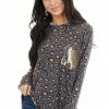 HEIMISH Tops Charcoal Leopard Print Top With Sequin Pocket Detail 2 HEIMISH Tops Charcoal Leopard Print Top With Sequin Pocket Detail