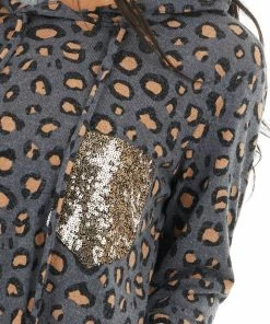 HEIMISH Tops Charcoal Leopard Print Top With Sequin Pocket Detail