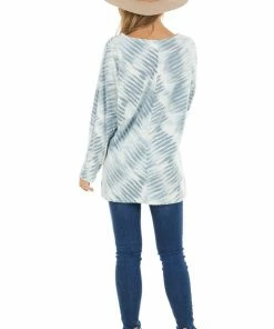 First Love Dusty Blue Tie Dye Long Dolman Sleeve Knit Top Tops