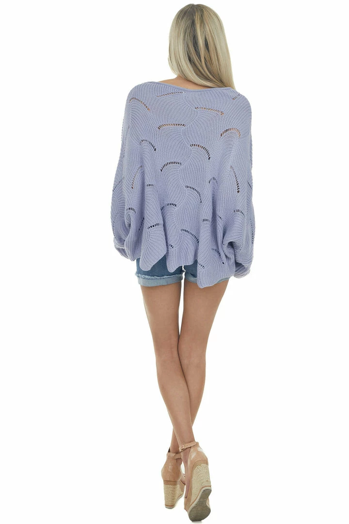 Easel Dusty Blue Scalloped Pointelle Light Sweater 9 Easel Dusty Blue Scalloped Pointelle Light Sweater