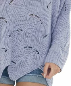 Easel Dusty Blue Scalloped Pointelle Light Sweater 25 Easel Dusty Blue Scalloped Pointelle Light Sweater