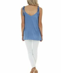 L Love Dusty Blue Sleeveless Woven Satin Blouse With Tie Straps Tops 21 L Love Dusty Blue Sleeveless Woven Satin Blouse With Tie Straps Tops
