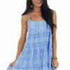 Entro Dresses Dusty Blue Striped Sleeveless Short Dress