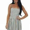 ANGIE Dresses Dusty Blue Striped Sleeveless Smocked Dress