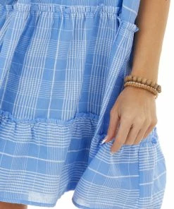 Entro Dresses Dusty Blue Striped Sleeveless Short Dress 25 Entro Dresses Dusty Blue Striped Sleeveless Short Dress
