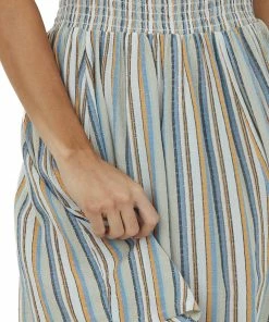 ANGIE Dresses Dusty Blue Striped Sleeveless Smocked Dress