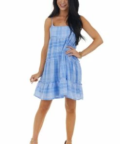 Entro Dresses Dusty Blue Striped Sleeveless Short Dress 20 Entro Dresses Dusty Blue Striped Sleeveless Short Dress