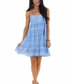 Entro Dresses Dusty Blue Striped Sleeveless Short Dress 19 Entro Dresses Dusty Blue Striped Sleeveless Short Dress