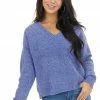 HYFVE Dusty Blue Two Tone Slightly Cropped Sweater With V Neck