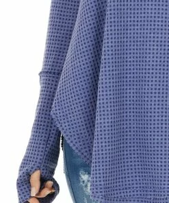 BucketList Tops Dusty Blue Waffle Knit Long Sleeve Top With Thumb Holes