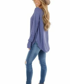 BucketList Tops Dusty Blue Waffle Knit Long Sleeve Top With Thumb Holes