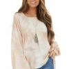Umgee Dusty Blush And Ivory Tie Dye Swiss Dot Long Sleeve Top