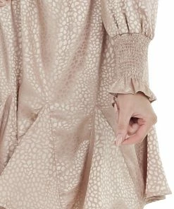 She + Sky Dresses Dusty Blush Cheetah Print Long Sleeve Mini Dress With Pleats