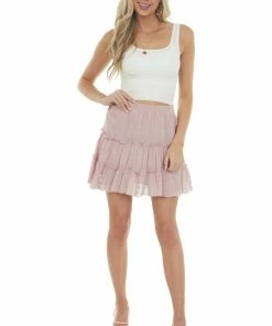 HYFVE Bottoms Dusty Blush Eyelet Lace Tiered Short Skirt