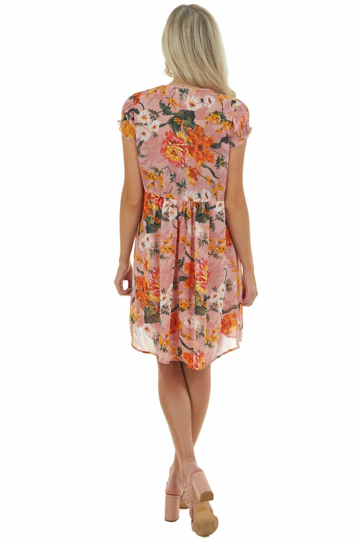 Umgee Dusty Blush Floral Print Woven Babydoll Dress Dresses 9 Umgee Dusty Blush Floral Print Woven Babydoll Dress Dresses