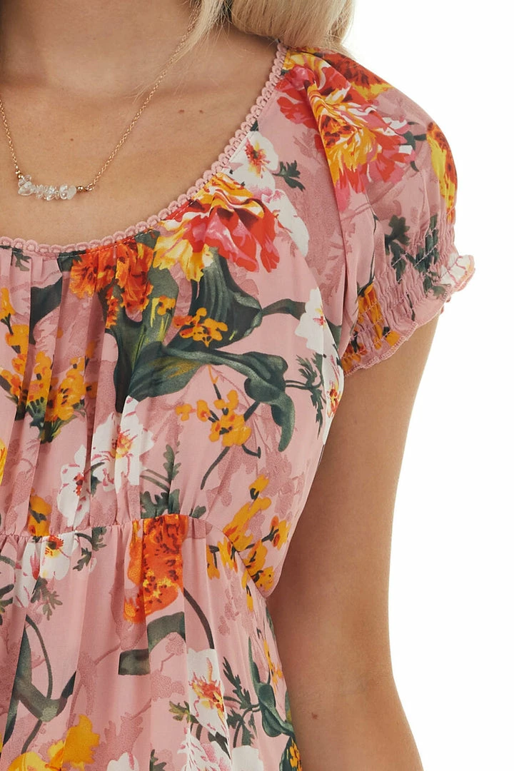 Umgee Dusty Blush Floral Print Woven Babydoll Dress Dresses 10 Umgee Dusty Blush Floral Print Woven Babydoll Dress Dresses