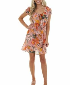 Umgee Dusty Blush Floral Print Woven Babydoll Dress Dresses 20 Umgee Dusty Blush Floral Print Woven Babydoll Dress Dresses