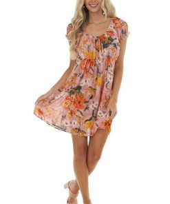Umgee Dusty Blush Floral Print Woven Babydoll Dress Dresses 22 Umgee Dusty Blush Floral Print Woven Babydoll Dress Dresses