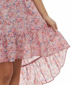Umgee Dusty Blush Floral Sleeveless High Low Dress