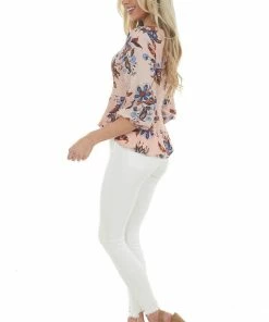 ANGIE Dusty Blush Floral Smocked Long Sleeve Blouse