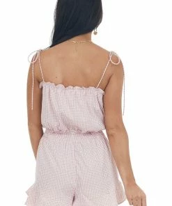 HYFVE Dusty Blush Gingham Sleeveless Woven Romper