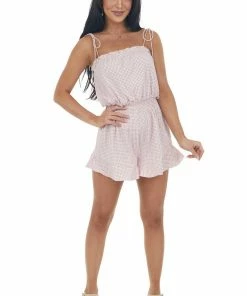 HYFVE Dusty Blush Gingham Sleeveless Woven Romper