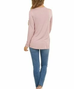 American Chic Dusty Blush Long Sleeve Top With Sequin And Camo Details