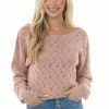Andree Dusty Blush Open Back Pointelle Knit Sweater Tops