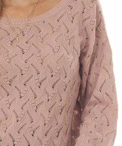 Andree Dusty Blush Open Back Pointelle Knit Sweater Tops