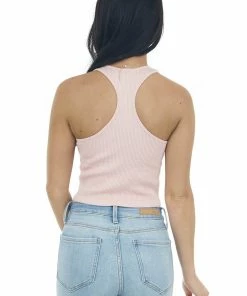 DYNAMIC Dusty Blush Ribbed Knit Racerback Crop Tank
