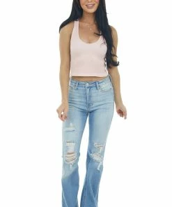 DYNAMIC Dusty Blush Ribbed Knit Racerback Crop Tank