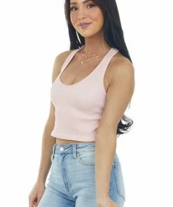 DYNAMIC Dusty Blush Ribbed Knit Racerback Crop Tank