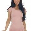 DYNAMIC Tops Dusty Blush Scoop Neckline Short Sleeve Top 1 DYNAMIC Tops Dusty Blush Scoop Neckline Short Sleeve Top