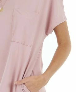 Entro Dusty Blush Short Sleeve Tee Shirt Dress With Front Pocket
