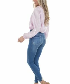 Entro Tops Dusty Blush Surplice Shimmery Bodysuit