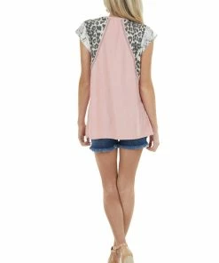 Vanilla Bay Dusty Blush Swiss Dot Knit Top With Multiprint Short Sleeves Tops
