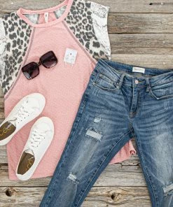 Vanilla Bay Dusty Blush Swiss Dot Knit Top With Multiprint Short Sleeves Tops