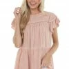 Jodifl Dusty Blush Washed Ruffle Sleeve Tiered Top Tops 2 Jodifl Dusty Blush Washed Ruffle Sleeve Tiered Top Tops