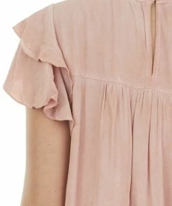 Jodifl Dusty Blush Washed Ruffle Sleeve Tiered Top Tops