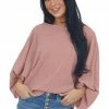 143 Story Tops Dusty Coral Boat Neck Bubble Sleeve Knit Top