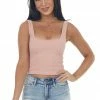 DYNAMIC Dusty Coral Ribbed Square Neck Crop Tank