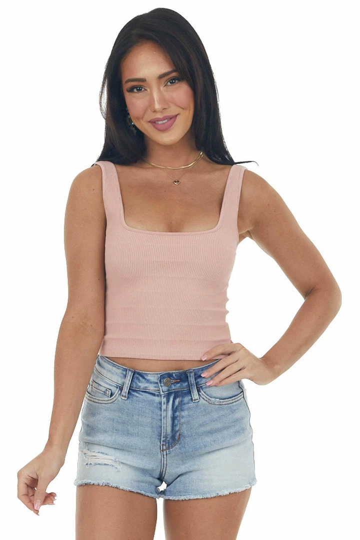 DYNAMIC Dusty Coral Ribbed Square Neck Crop Tank 3 DYNAMIC Dusty Coral Ribbed Square Neck Crop Tank