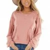 Chrysanthemum Dusty Coral Stretchy Long Sleeve Top With Raw Edge Details