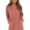 First Love Dusty Rose Stretchy Waffle Knit Hooded Long Sleeve Top