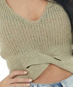 HYFVE Tops Dusty Green Sleeveless Knit Crop Top With Front Twist Detail