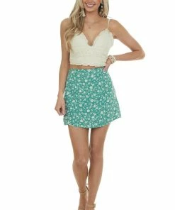 LE LIS Bottoms Dusty Jade Floral Print Woven Mini Skirt
