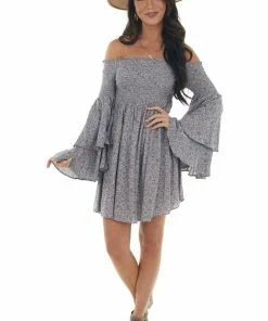 Lime Lush Dusty Lavender Floral Off Shoulder Dress Dresses